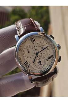 Cartier Silver Brown Deri Erkek Saat